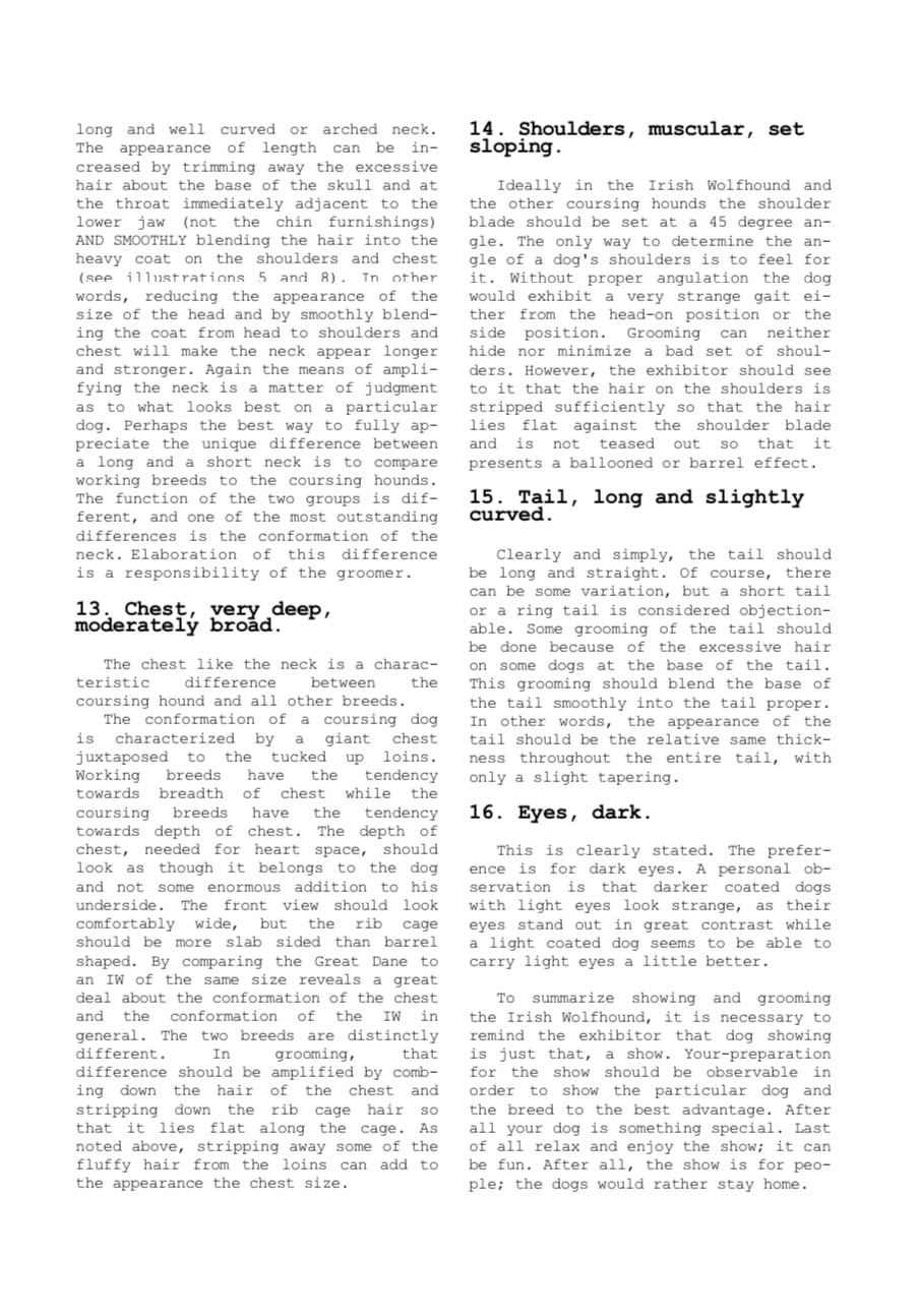 Photo of old text about grooming of Irish Wolfhounds interspersed with line art illustrations